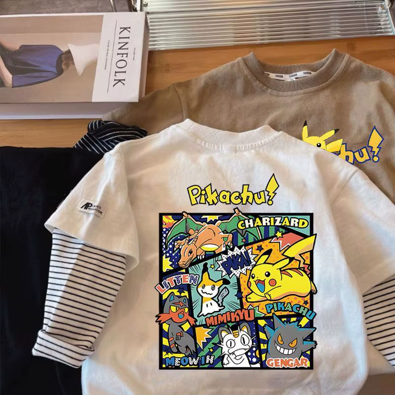 T-shirt pour enfants 100% coton Pokemon Pikachu Charizard Gengar imprimé