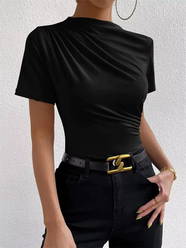 T-shirt froncé à manches courtes pour femmes