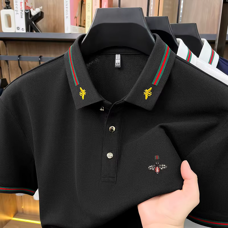 Designer marque de luxe à manches courtes polo shirt hommes été mode petite abeille broderie affaires Casual confortable respirant revers t - shirt