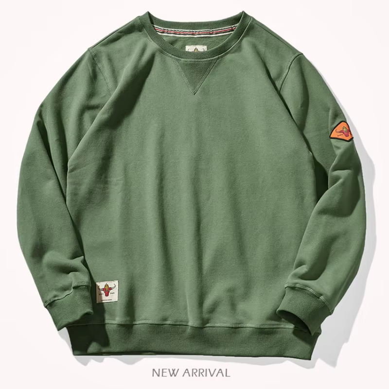 Pull sans capuche à col rond pour homme, pull en coton peluche, haut de sport simple, manches longues, monochrome, printemps et automne, 300g