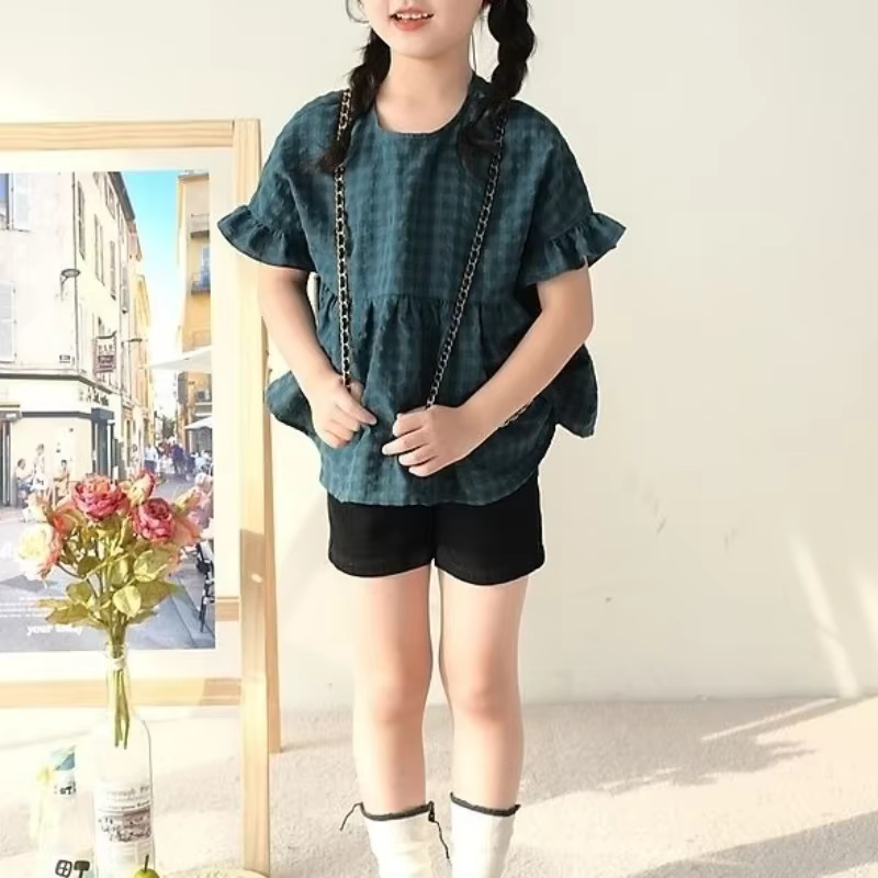 Chemise à carreaux rétro pour filles