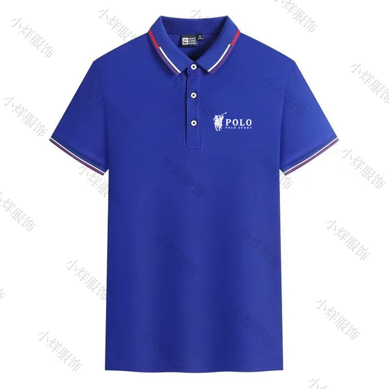 Polo pour homme à col rayé, logo cheval classique, manches courtes, décontracté, respirant, noir, pour le sport et le quotidien