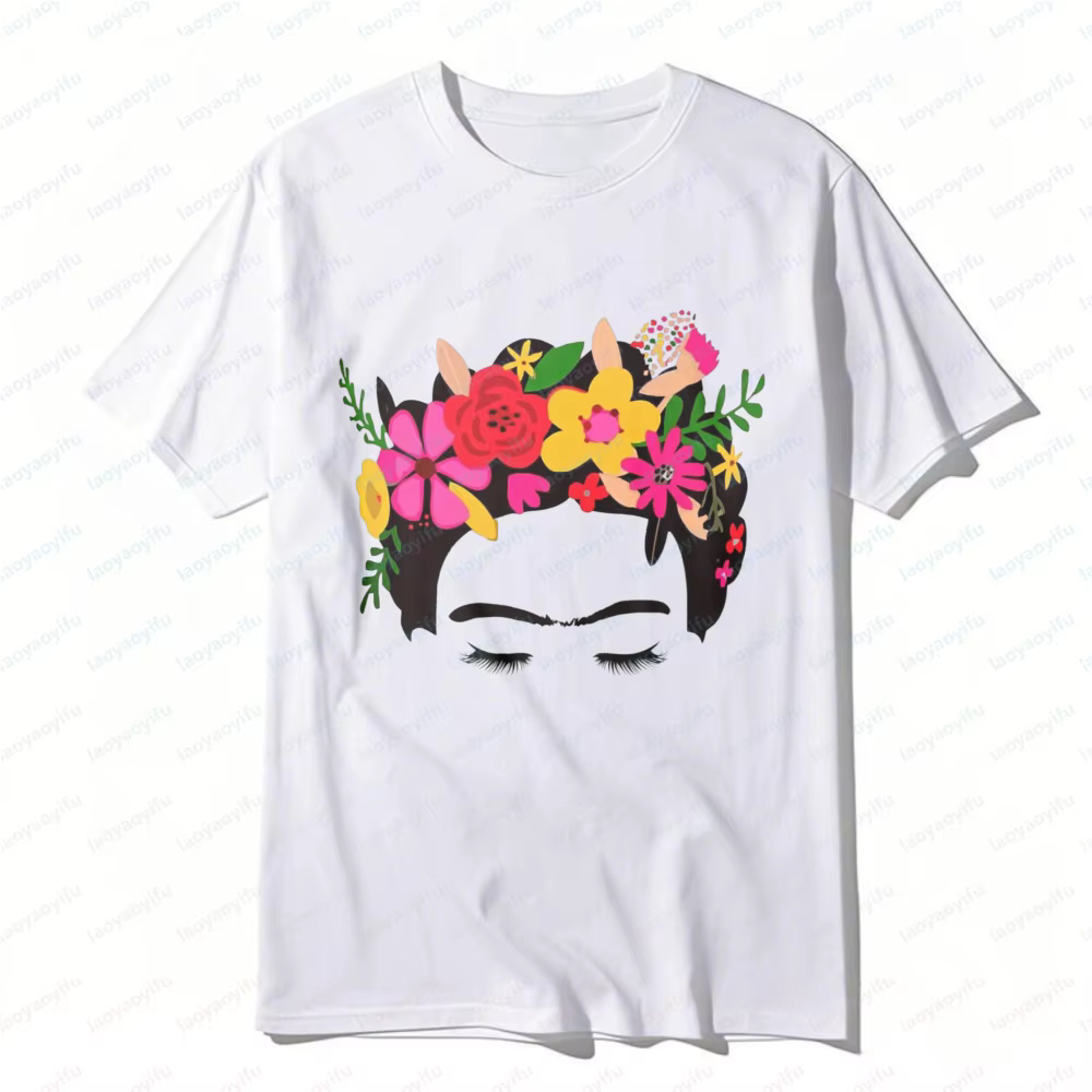 T-shirt graphique Frida Kahlo avec couronne florale pour femme