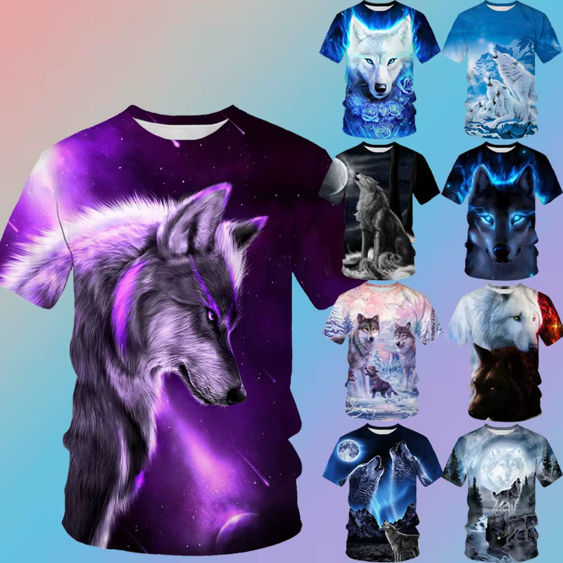 T-shirt imprimé loup 3D pour hommes et femmes