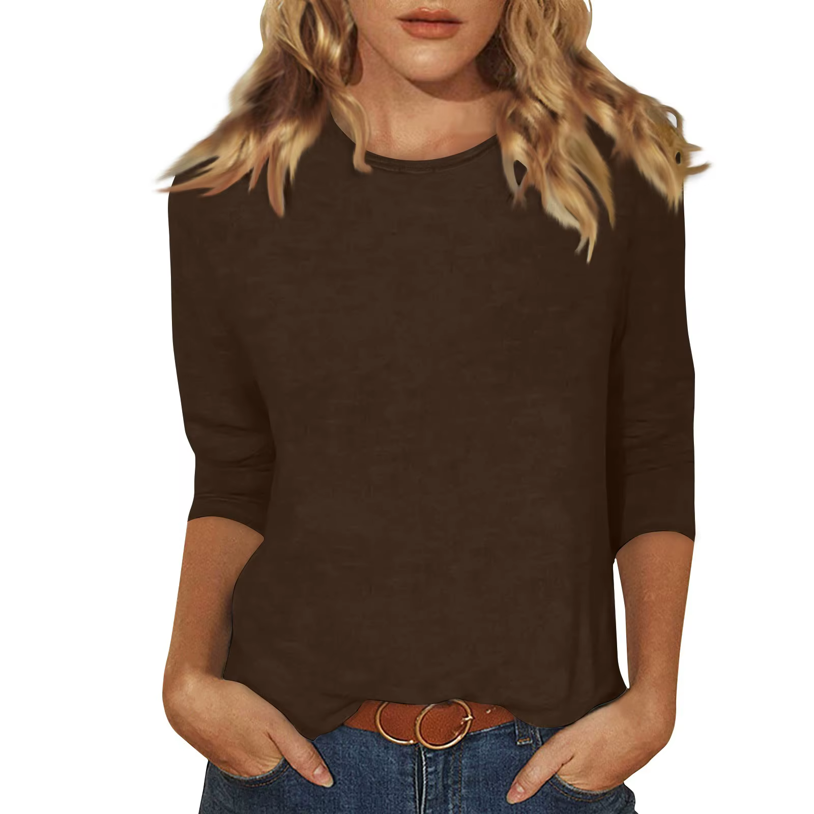 T-shirt Manches 3/4 Col Ras du Cou pour Femme