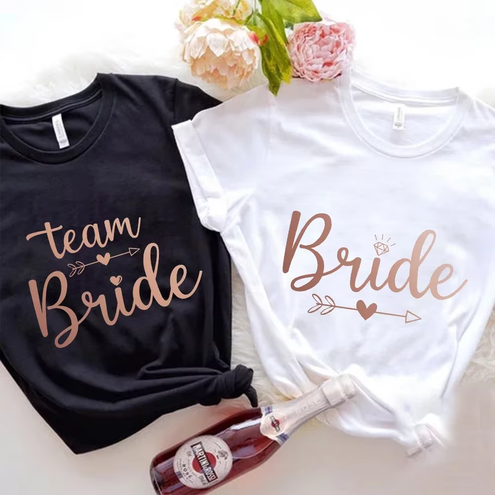 T-shirt Demoiselle d'honneur Team Bride Blanc Noir – Hauts pour Mariage