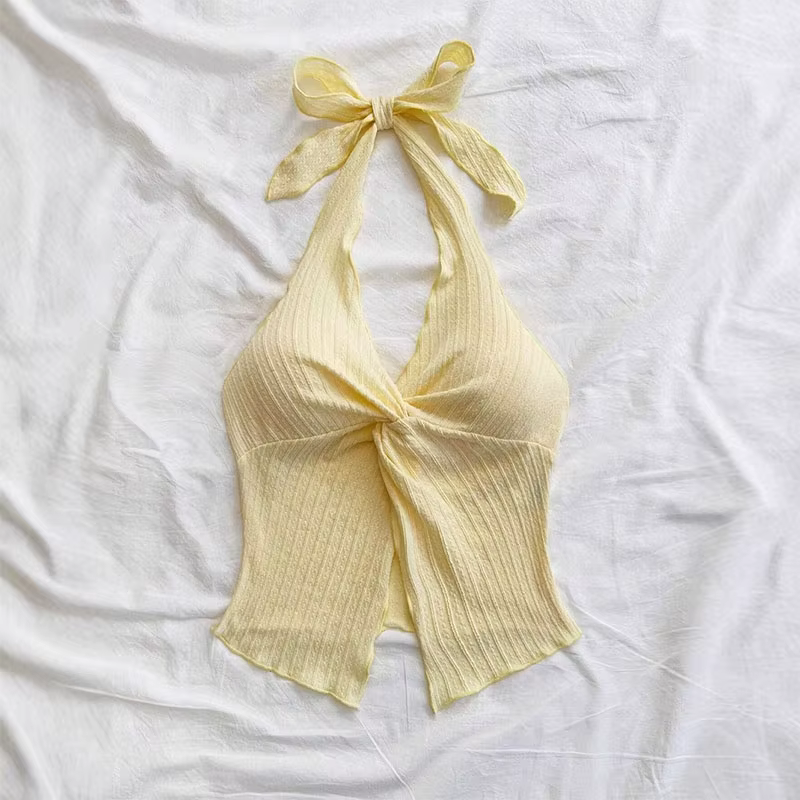 Haut jaune à col en v pour femmes