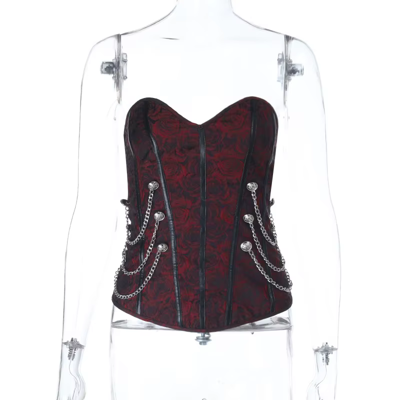 Nouveauté 2026 – Débardeur court vintage Y2K Dark Punk Grunge sans bretelles pour femme – Top bustier sexy ajouré style gothique pour l'été