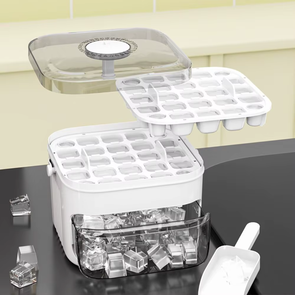 Machine à glaçons à 50 cubes avec capuchon de presse facile, Machine à glaçons Double couche, réfrigérateur, stockage de glace domestique, boîte à glace