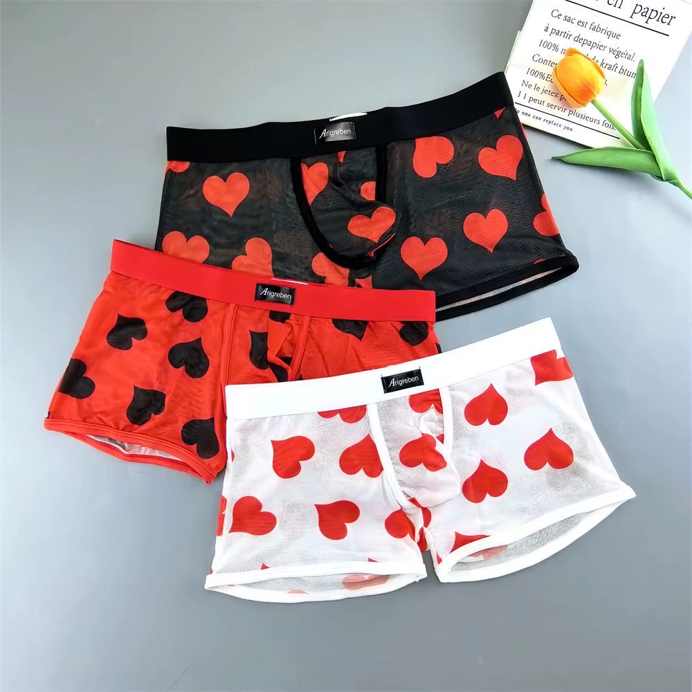 Boxer Transparent en maille «coeurs» pour homme