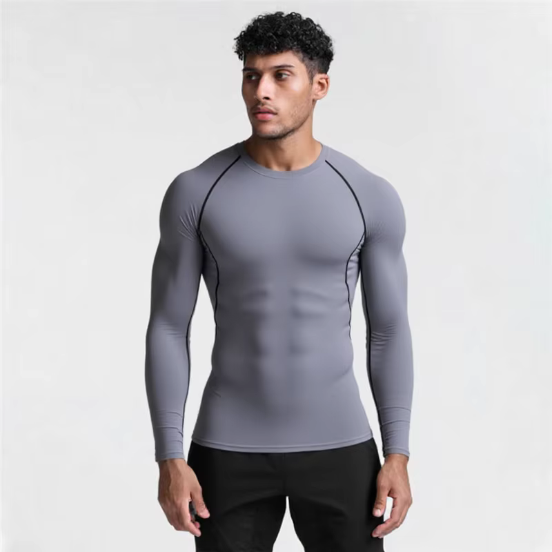 Compression à manches longues T-shirt hommes élastique entraînement