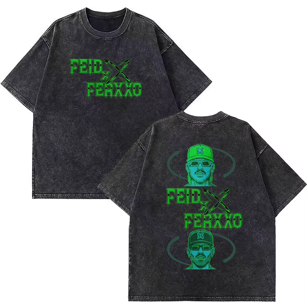 T-shirt vintage délavé imprimé Rapper Feid Ferxxo Tour 2026 pour hommes et femmes