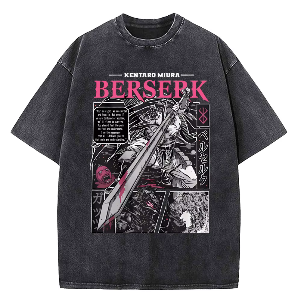 Berserk impression T-Shirt hommes Vintage lavé