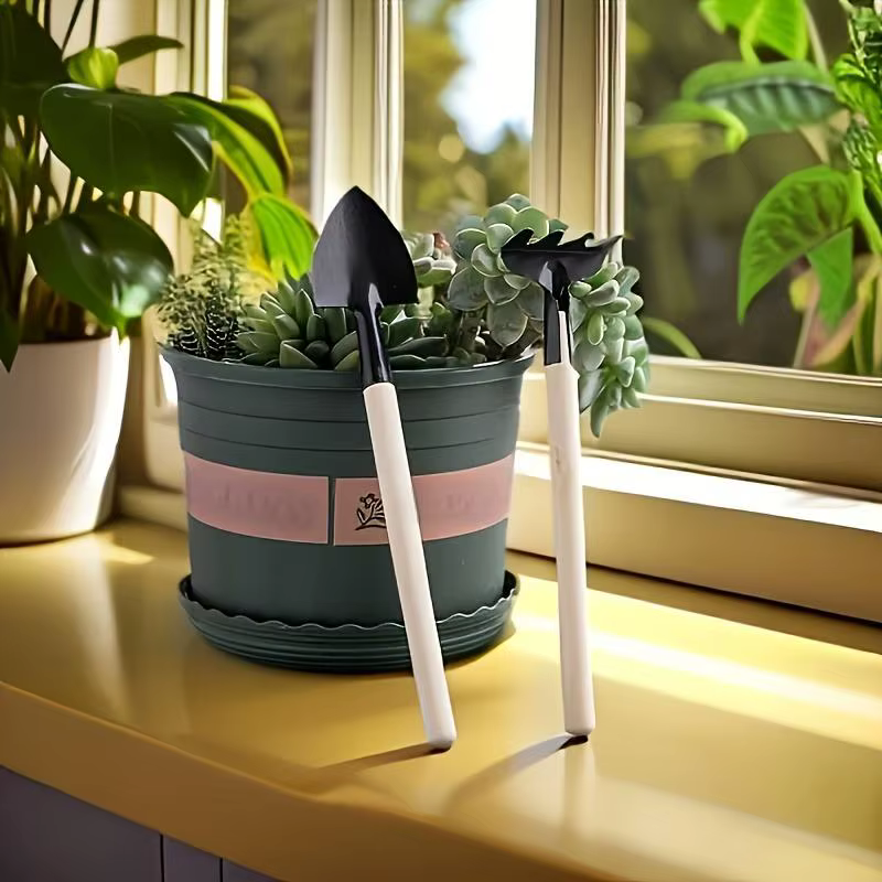 Ensemble de 6 mini-outils de jardinage avec manche en bois, kit de jardinage pour la plantation de légumes, de fleurs et le désherbage