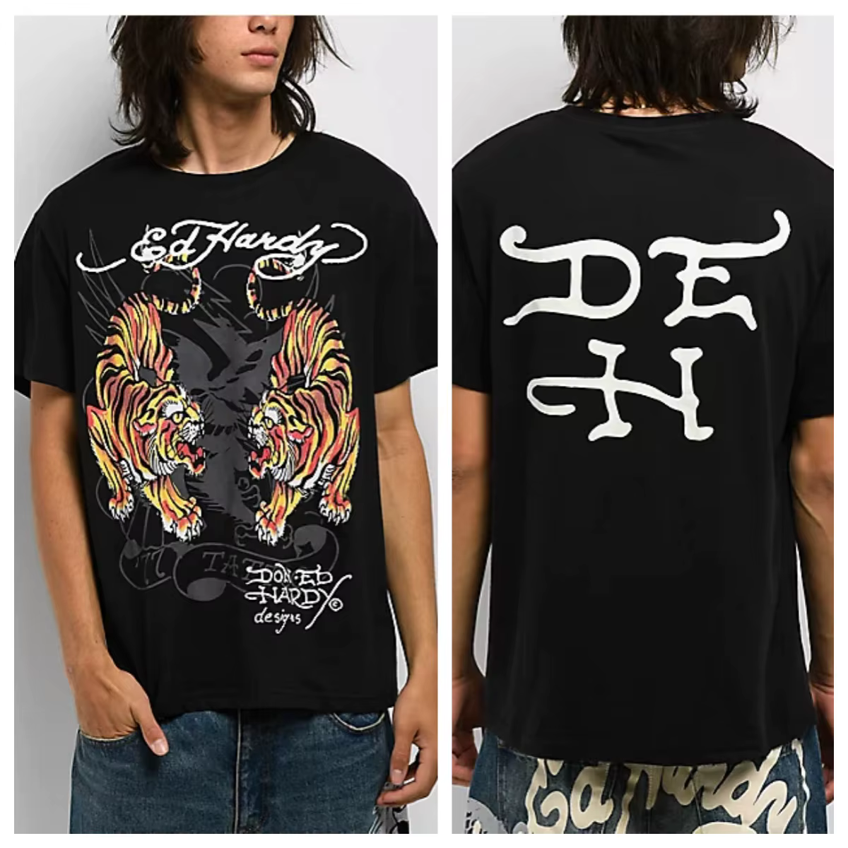 T-shirt Ed Hardy Bat Skull Vintage Street Trendy Brand en coton avec motif graphique pour hommes et femmes