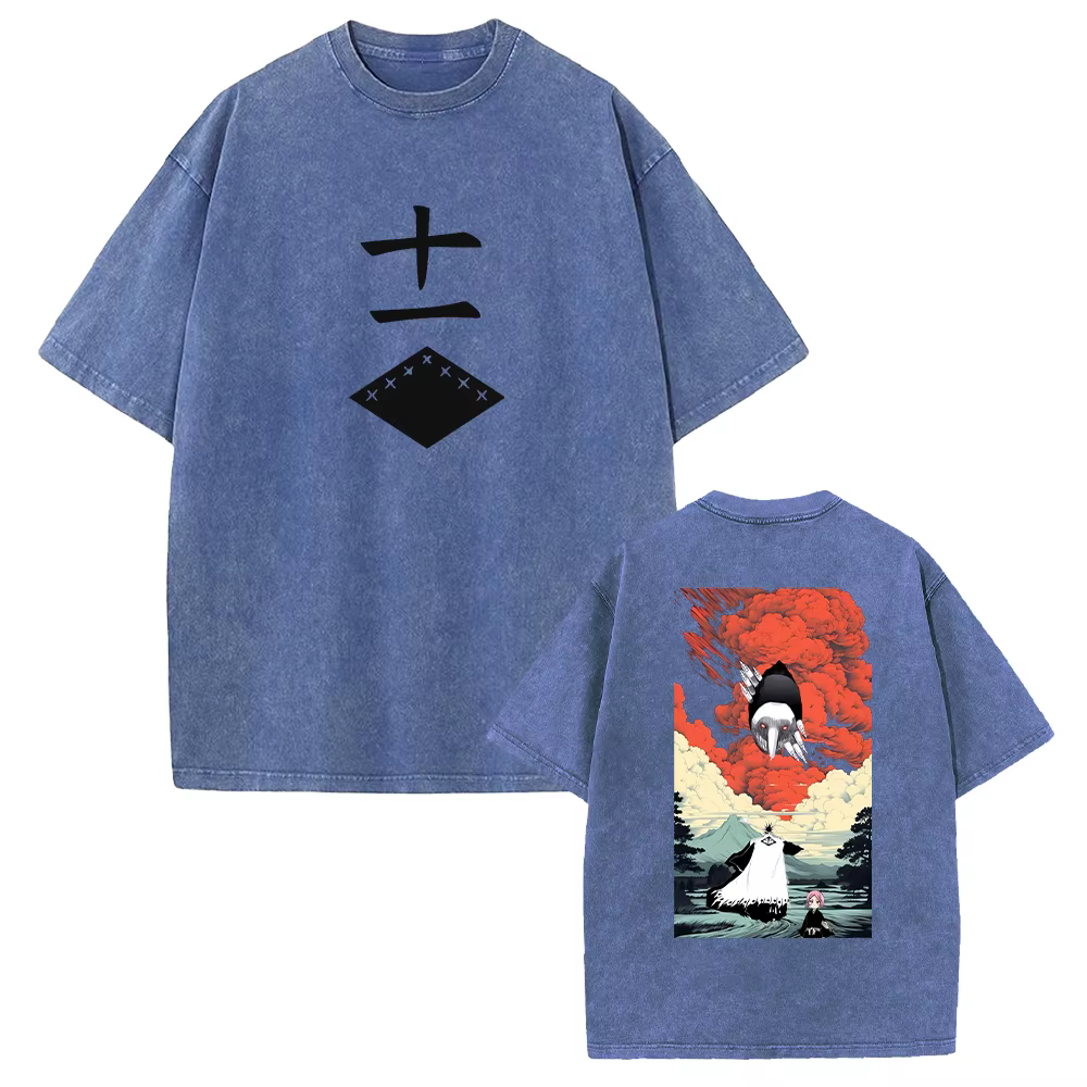 Zaraki Kenpachi eau de javel Anime vêtements hommes femmes surdimensionné T-shirts à manches courtes lavé t-shirt rétro