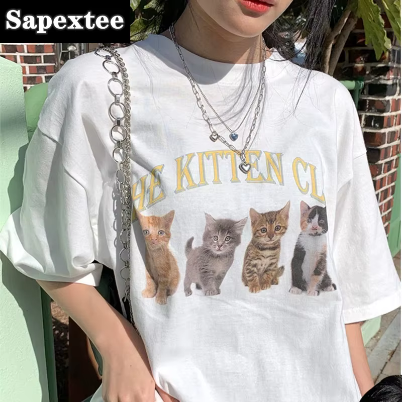 T-Shirt à Manches Courtes en Coton Blanc pour Femme