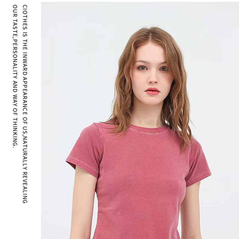 Femmes bricolage LOGO personnalisé 240GSM couleur unie mince lavé T-Shirt doux coton
