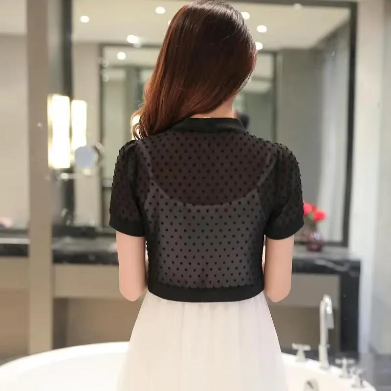 Femmes boléro été blanc noir à manches courtes haussements d'épaules dentelle