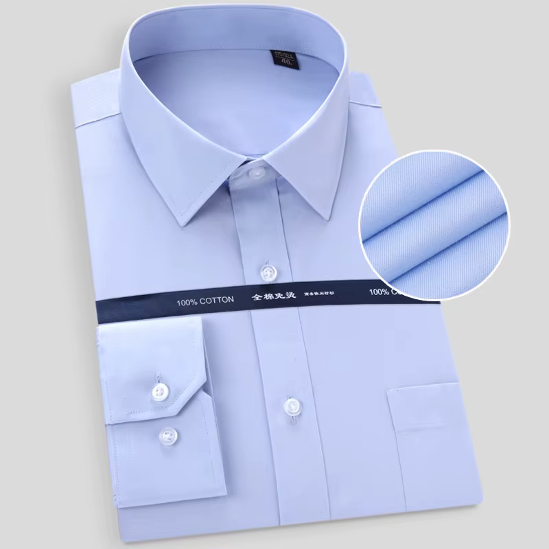 Haute qualité repassage gratuit hommes robe chemise à manches longues 100% pur coton nouveau solide mâle coupe régulière