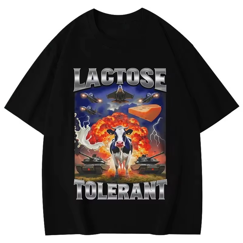 T-shirts graphiques humoristiques avec motif de vache tolérante au lactose