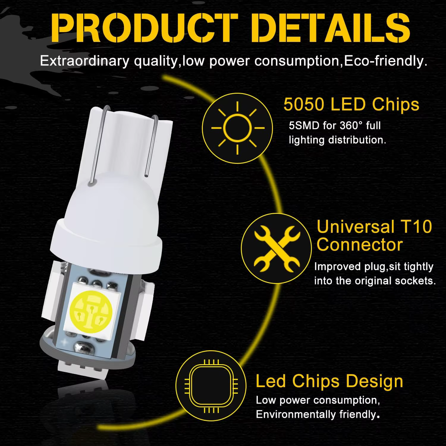 Ampoules LED T10 W5W, 10/20/30/50 pièces, pour intérieur de voiture, dôme, cartes, lecture, porte, coffre, lumières 12V 5050-5SMD 7000K, blanc, rouge, jaune, bleu