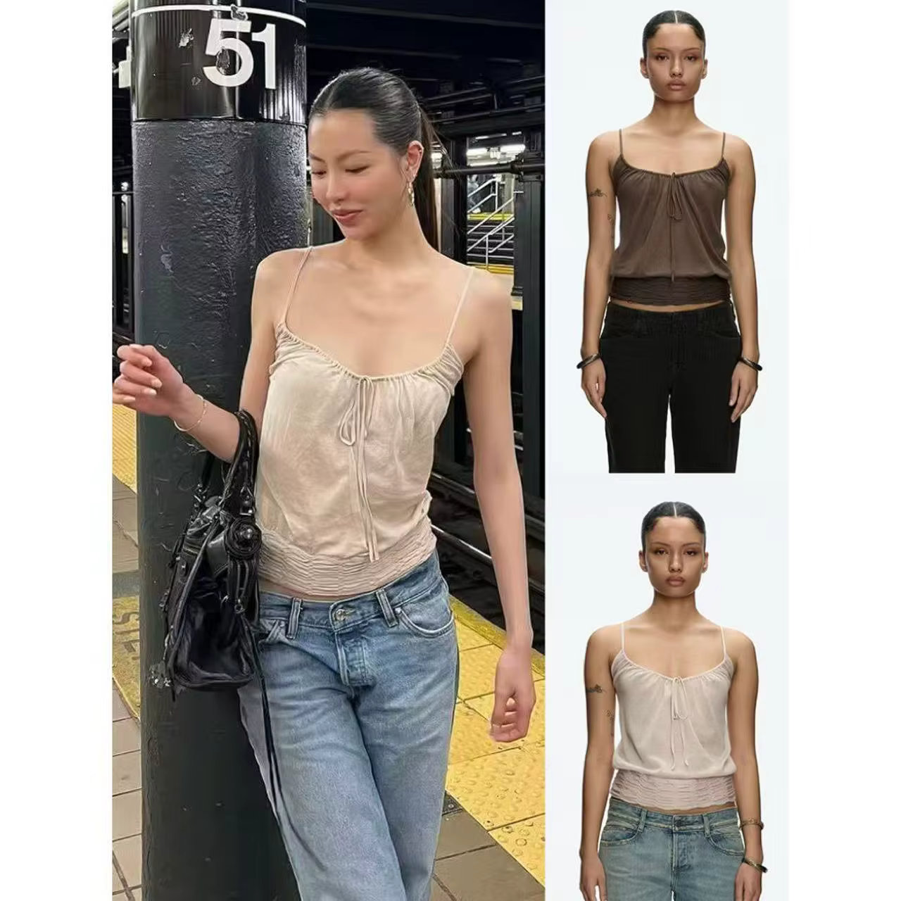 Débardeur beige clair semi-transparent en tricot ultra-fin