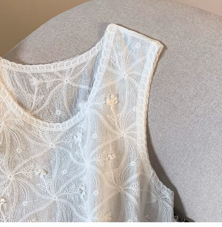 Débardeur en coton Jacquard brodé à col rond pour femmes