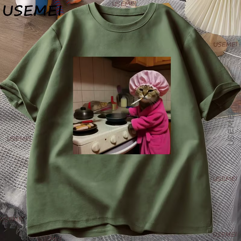 Drôle femme au foyer chat T-Shirt Vintage coton à manches courtes Gen Z blague