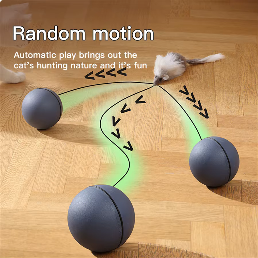 Balle jouet interactive pour chat «à piles » avec souris de suivi - Teaser roulant automatique pour toutes les races, alimenté par batterie (Batt