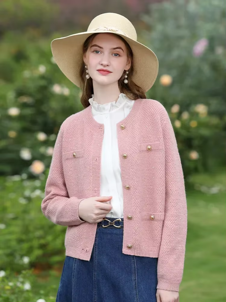 I BELIEVE YOU-Cardigan en Tweed pour Femme, Pull à Col Ras du Cou en Forme de Carillon, Vêtement Doux et Chic, Collection Printemps-Automne 2024, Y-2241145739
