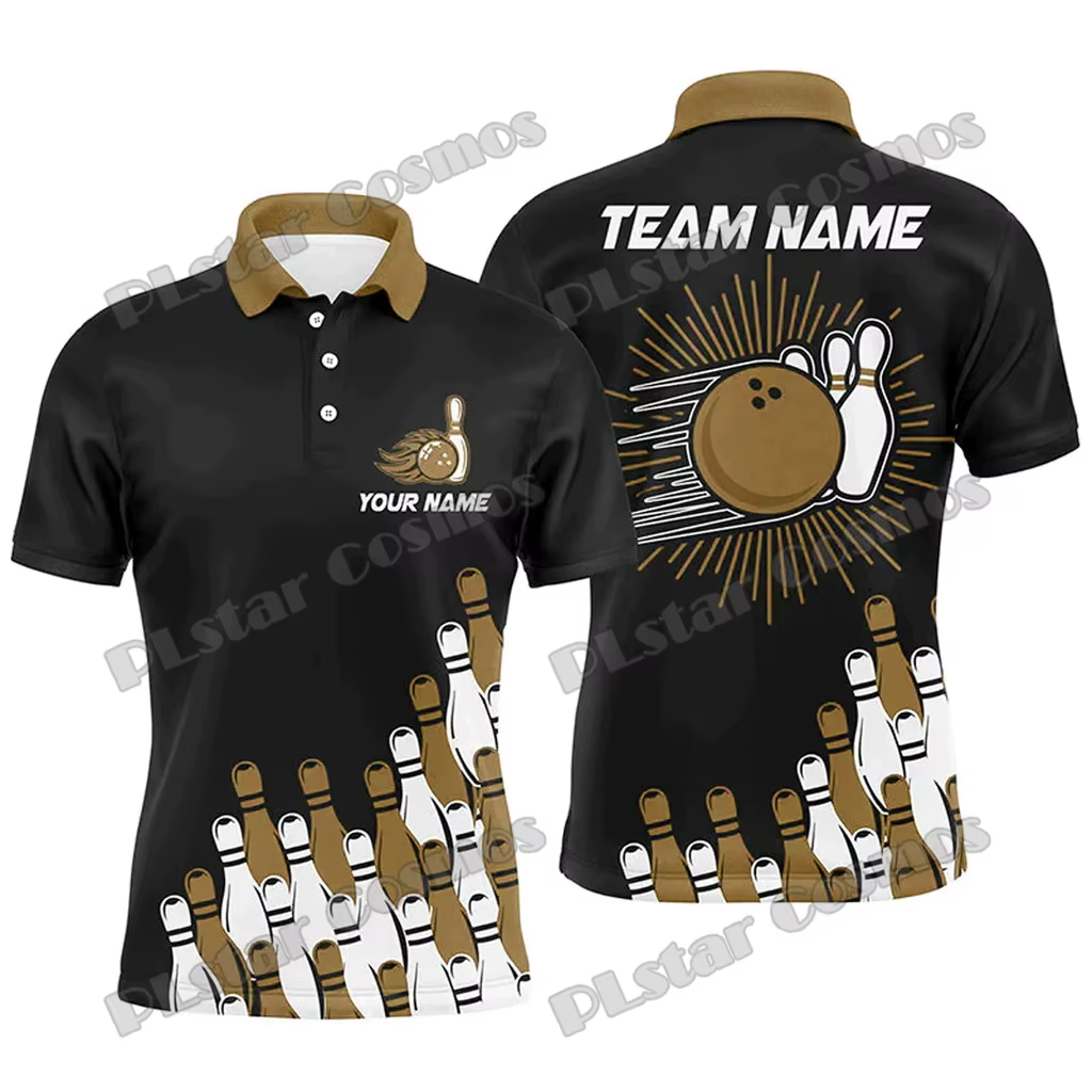 Rétro Bowling Team Option multicolore Nom personnalisé 3D Imprimé Mode Polo pour hommes Été Unisexe