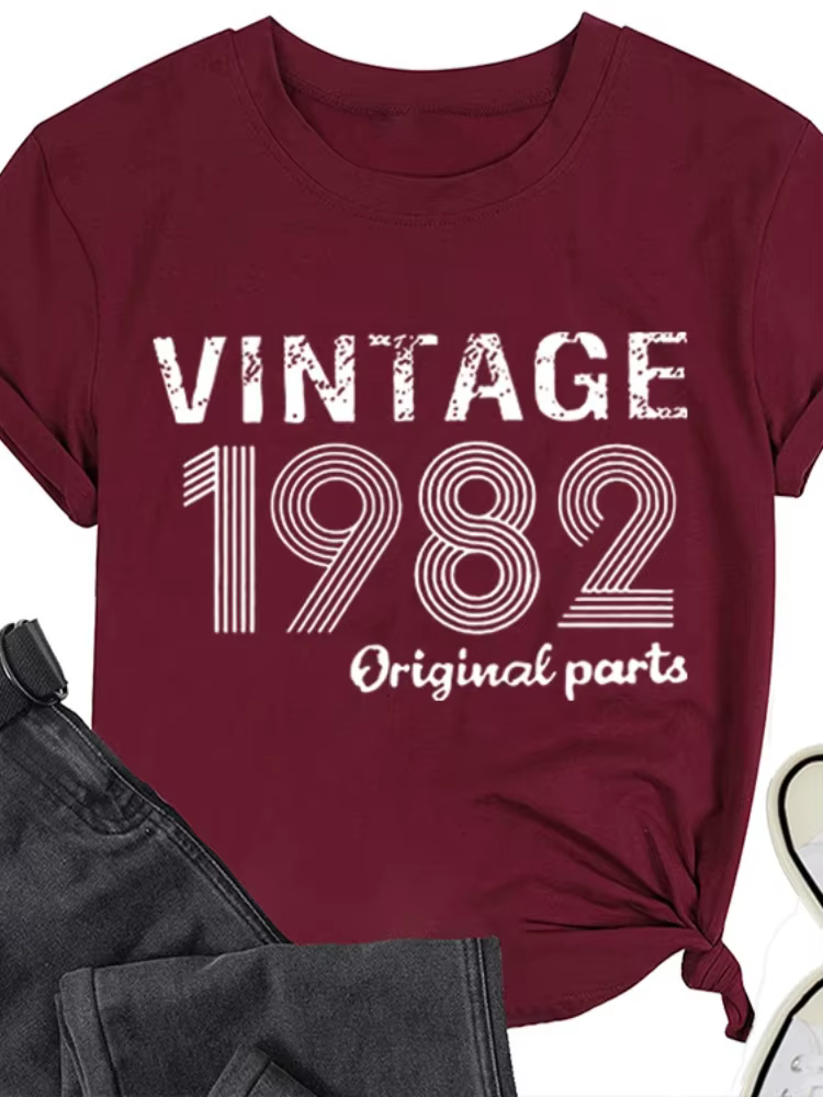 Vintage 1982 Original impression femmes t-shirt à manches courtes col rond lâche