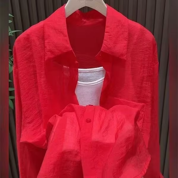 Chemise de Protection solaire à manches longues et col Polo rouge pour femmes