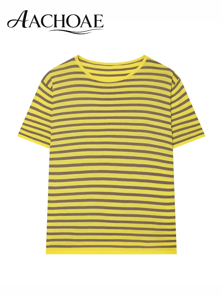 AACHOAE T-shirt en tricot rayé pour femme