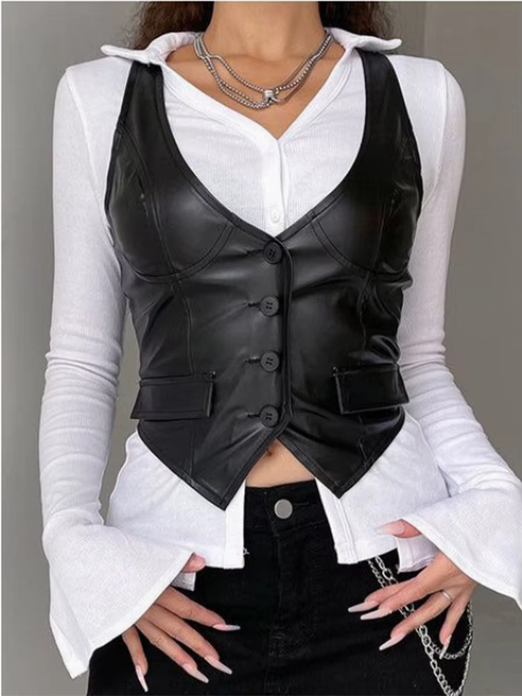 T-shirt en fibre solide avec bouton pour femme