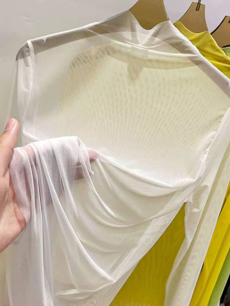 T-shirt à manches longues en gaze transparente pour femmes