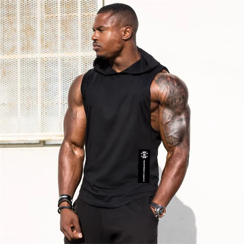 Vêtements de gymnastique à capuche été coton Fitness débardeurs côté ouvert hommes entraînement Muscles gilets musculation sans manches sweat à capuche ample