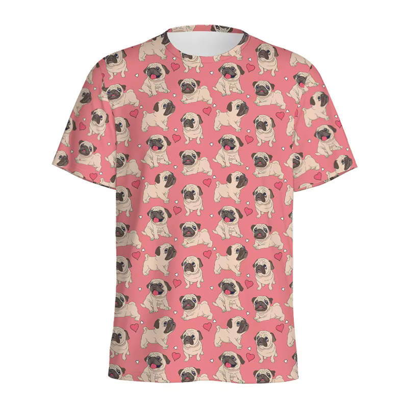 T-shirts à motif animalier chien Pug mignon pour hommes