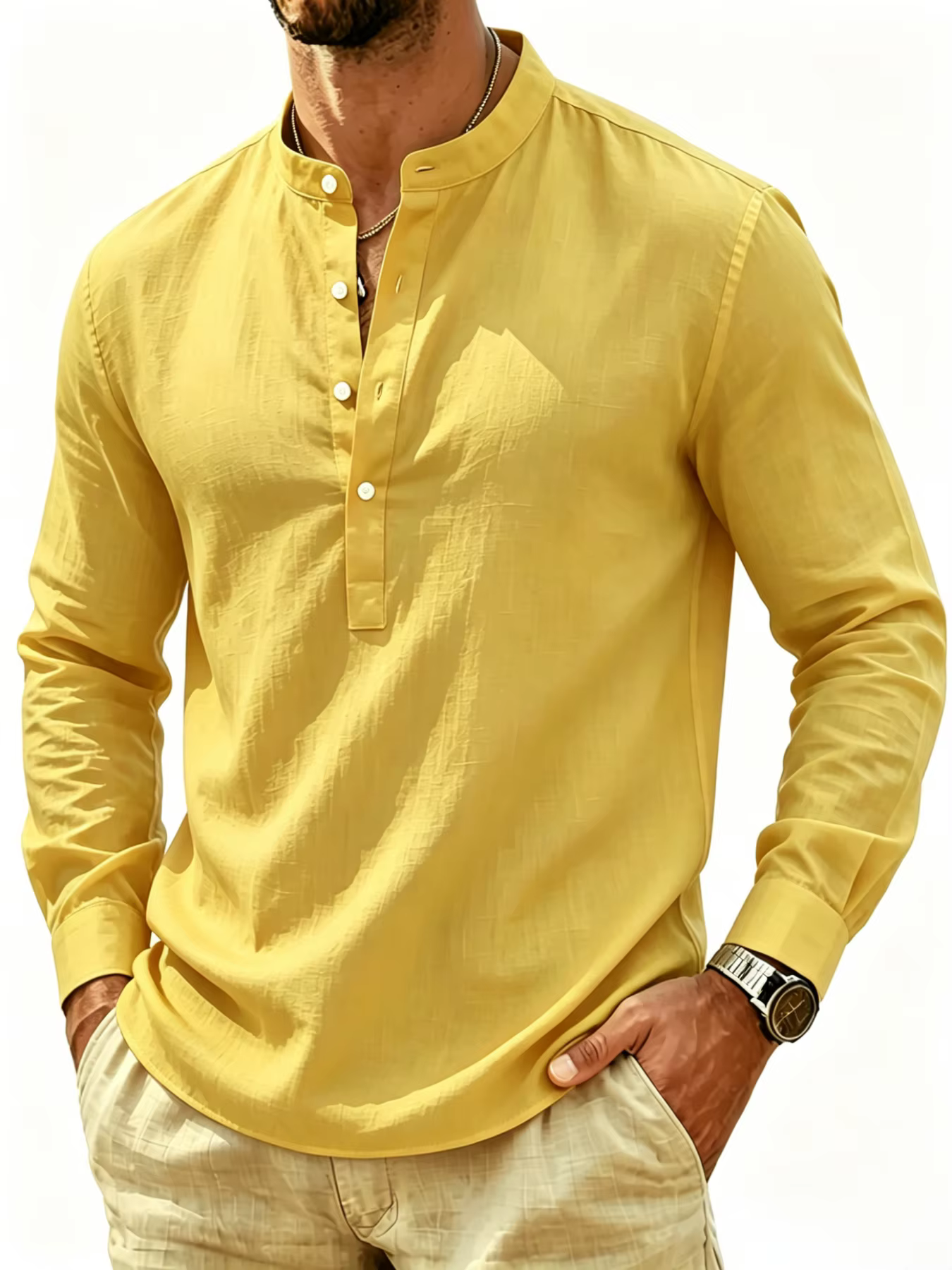 Chemise à col Henley à manches longues pour homme