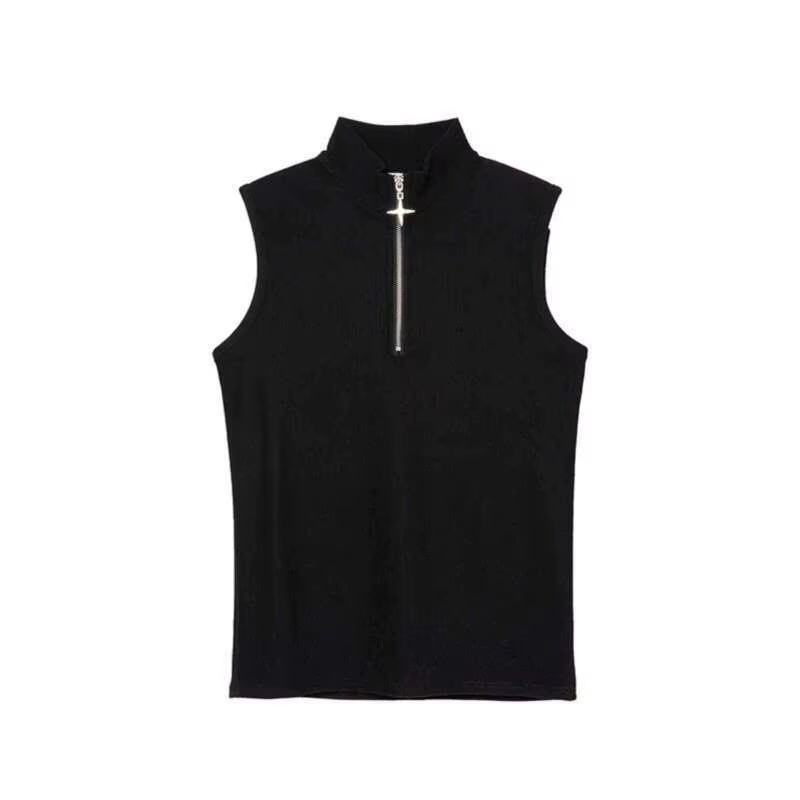 LUZHEN couleur unie fermeture éclair décorer T-shirts sans manches hommes 2025 été Original Streetwear à la mode col montant débardeurs JY2796