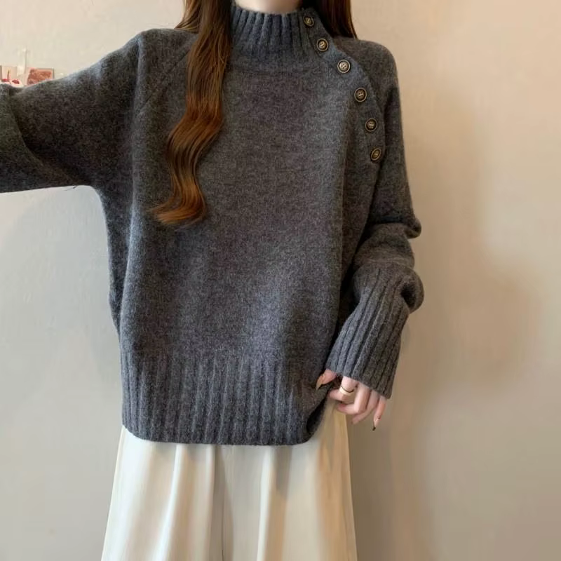 Pull tricoté à col mi-haut pour femmes, vêtements Y2k, Vintage, chaud, élégant, léger, à la mode, 2025