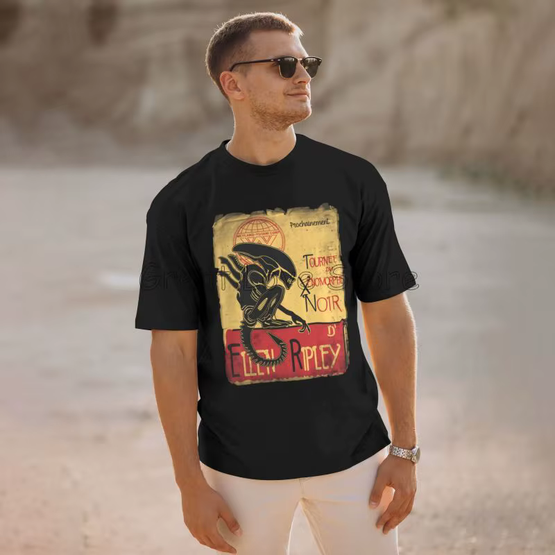 Tournee Du Xenomorphe Noir Essentiel Unique T-shirt Alien Ellen Ripley Design T-shirts Hommes Coton