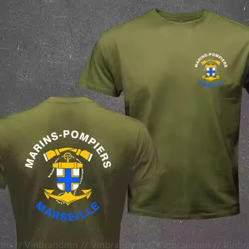 Marins français pompiers Marseille bataillon de feu Naval T-shirt hommes à manches courtes décontracté 100% coton