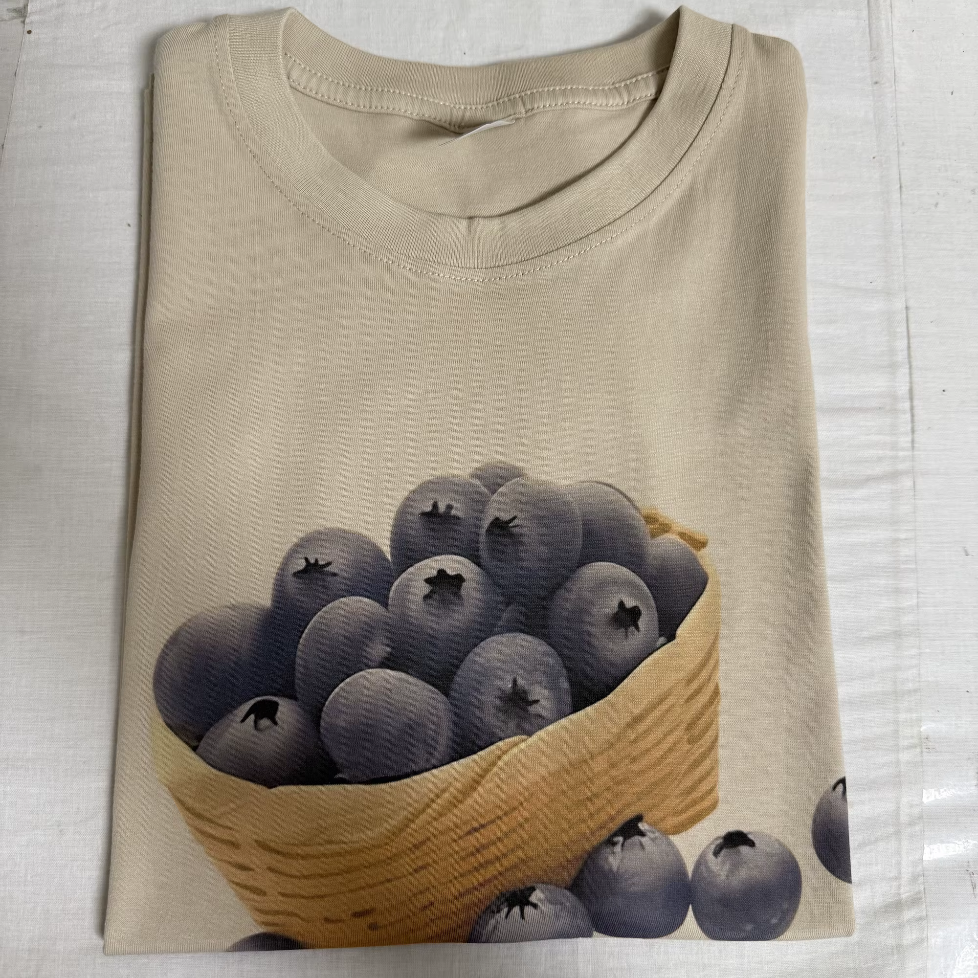 Nouveau Simple myrtille imprimé femmes T-Shirt col rond à manches courtes coton
