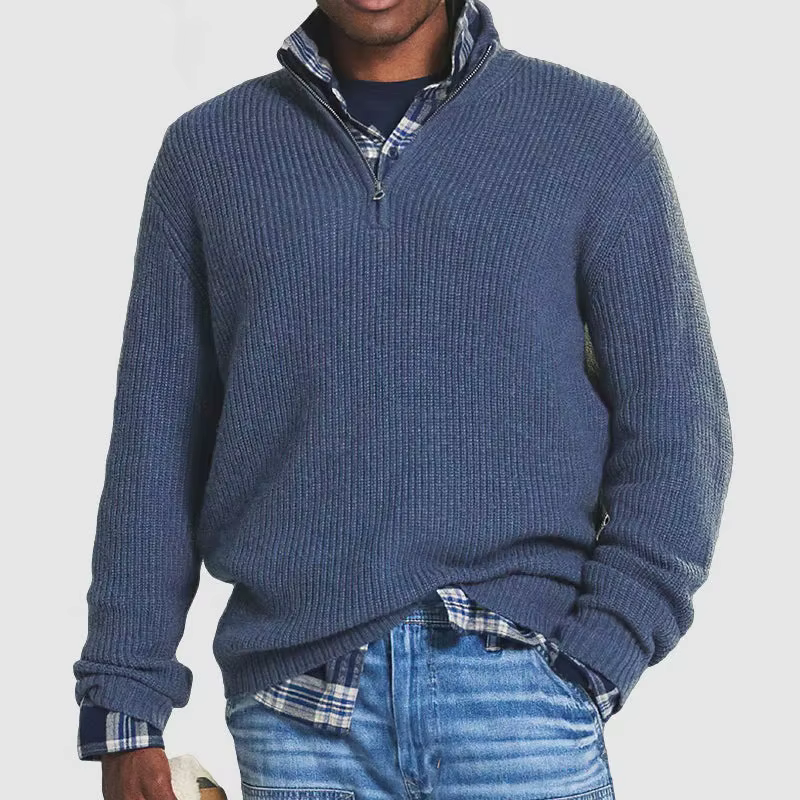Pull à manches longues pour hommes, pull décontracté, haut monochrome, demi-fermeture éclair, extérieur, travail, PVD, automne, hiver, mode, nouveau