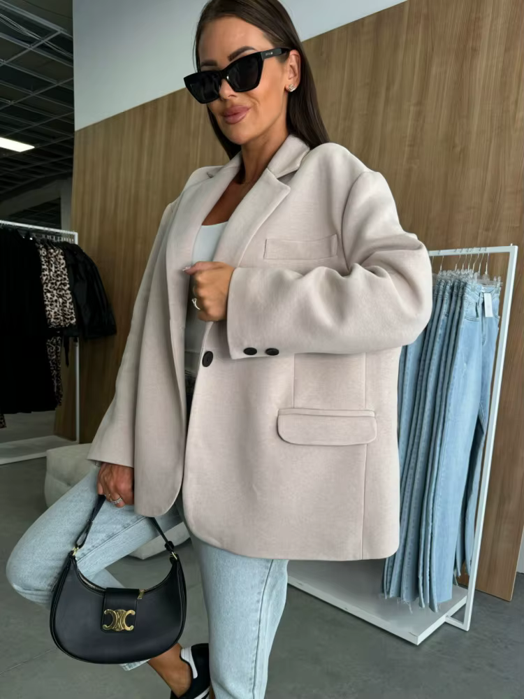 Blazer oversize à simple boutonnage avec revers crantés