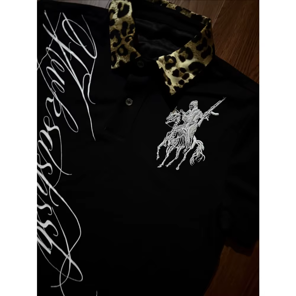 T-shirt Polo Y2K Gothique à Col Léopard
