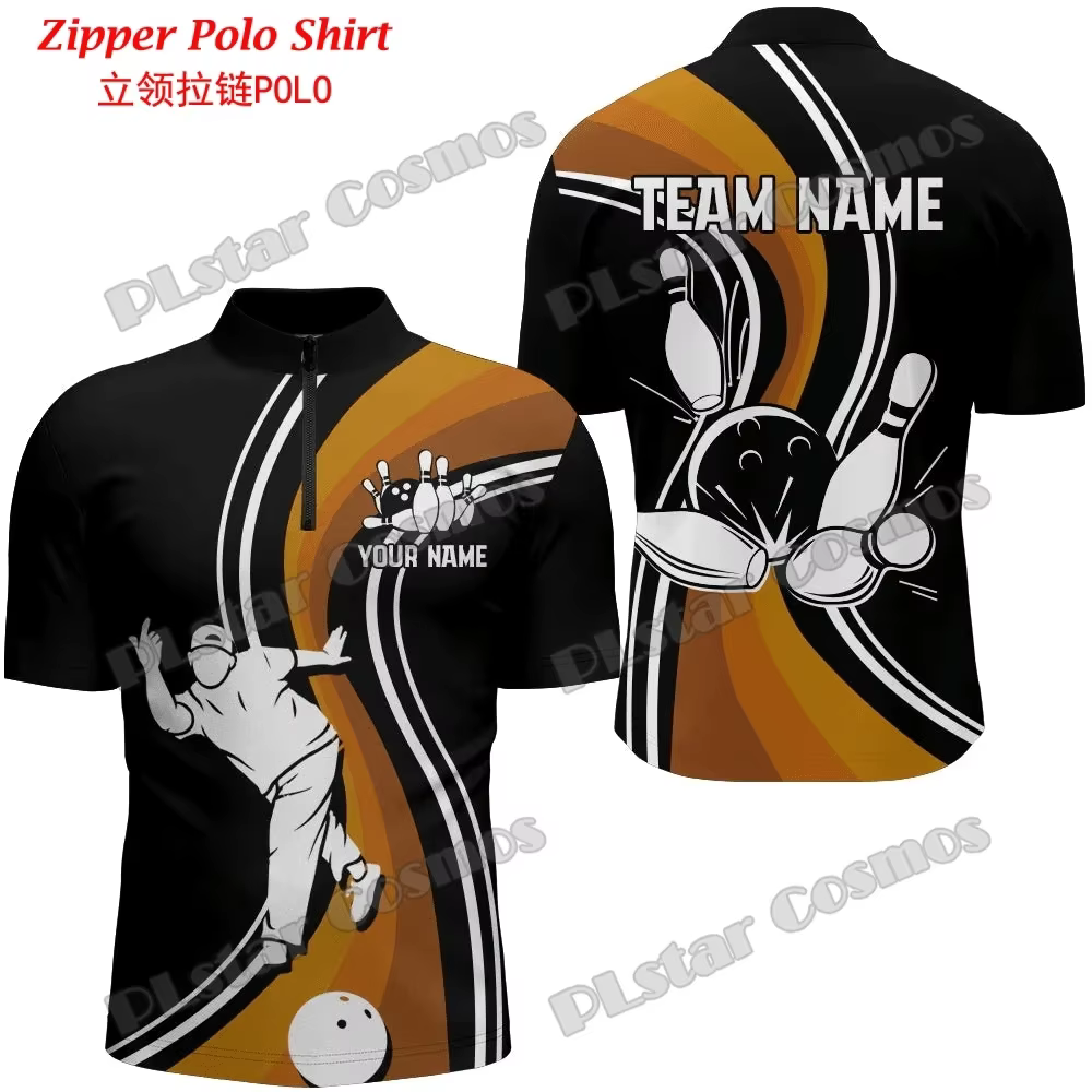 Nom personnalisé Bowling Team Jersey 3D imprimé mode hommes quart de fermeture éclair Polo été unisexe décontracté Zip