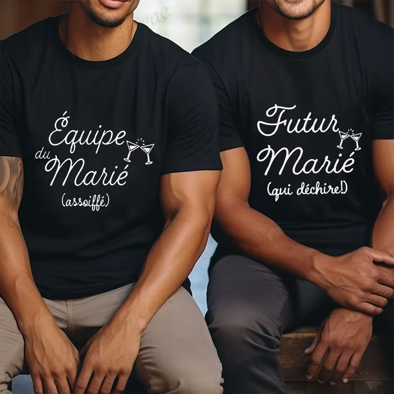 Evg Team Future marié homme t-shirts dernière nuit de liberté chemise français hommes Bachelor Party Squad T-shirt fiançailles hauts de mariage